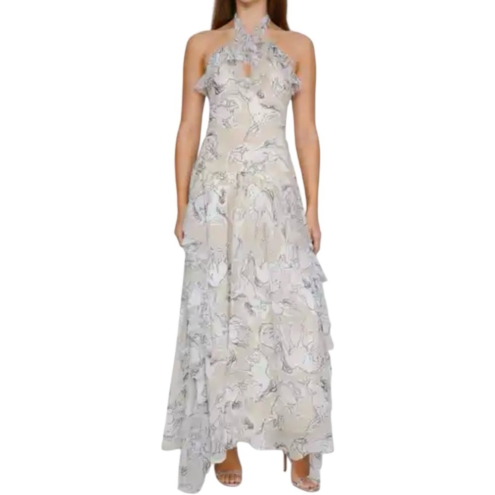 New NASTY GAL Floral Ruffle Keyhole Halter
Maxi Dress grey white size 8